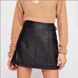 NWT Free People Black Mini Vegan Leather Skirt